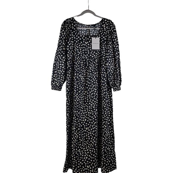 Who‎ What Wear Dress Black Polka Dots XS Square Neck Maxi Pocket Loose Fit Midi - Picture 1 of 8